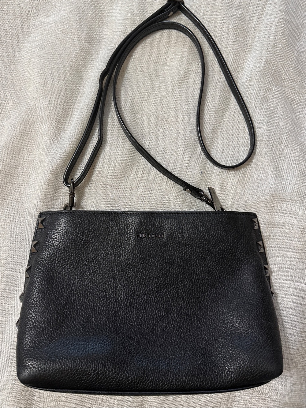 Ted Baker Black Pebbled Leather Crossbody with Stud Trim